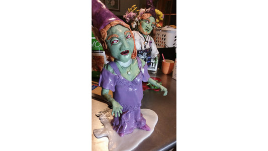 Zombie garden gnome made with InstaMorph moldable plastic.