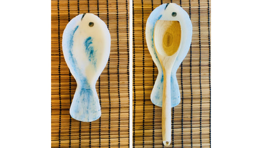 Spoon rest for cooking in the shape of a fish made with InstaMorph moldable plastic.