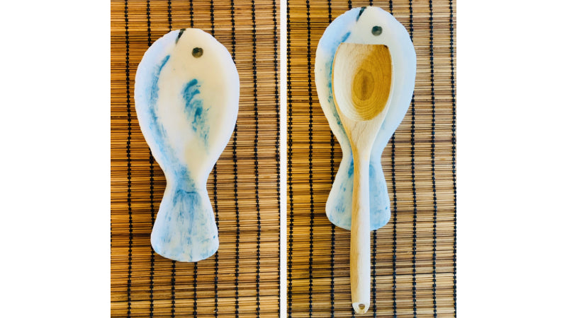 Spoon rest for cooking in the shape of a fish made with InstaMorph moldable plastic.