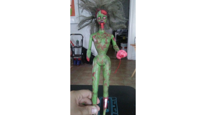 Scary zombie doll that could be used for Halloween made with the help of InstaMorph moldable plastic.