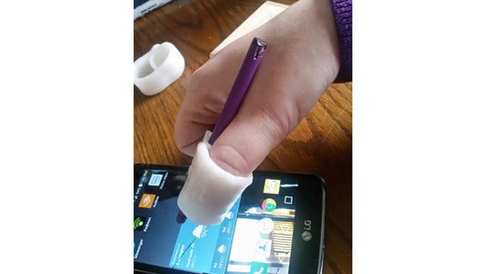 Adaptable handle for tech device stylus made with InstaMorph to help those with limited mobility.